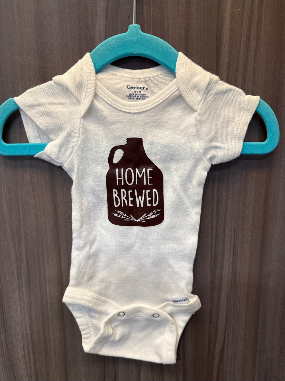 Gerber White Baby Onesie with Brown 'Home Brewed' Graphic